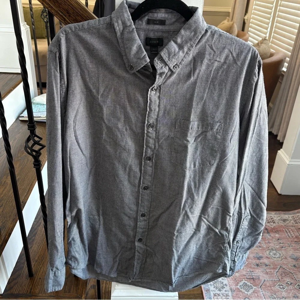 J Crew Gray Men's Button Down Slim Fit Shirt - Size Large